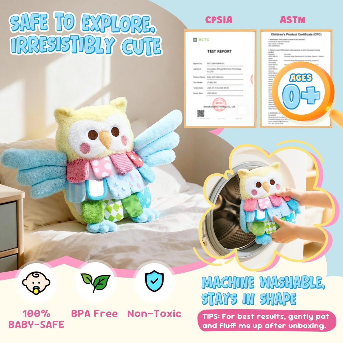 JoyCat Sensory Owl soft plush finish for cozy naps and cuddles