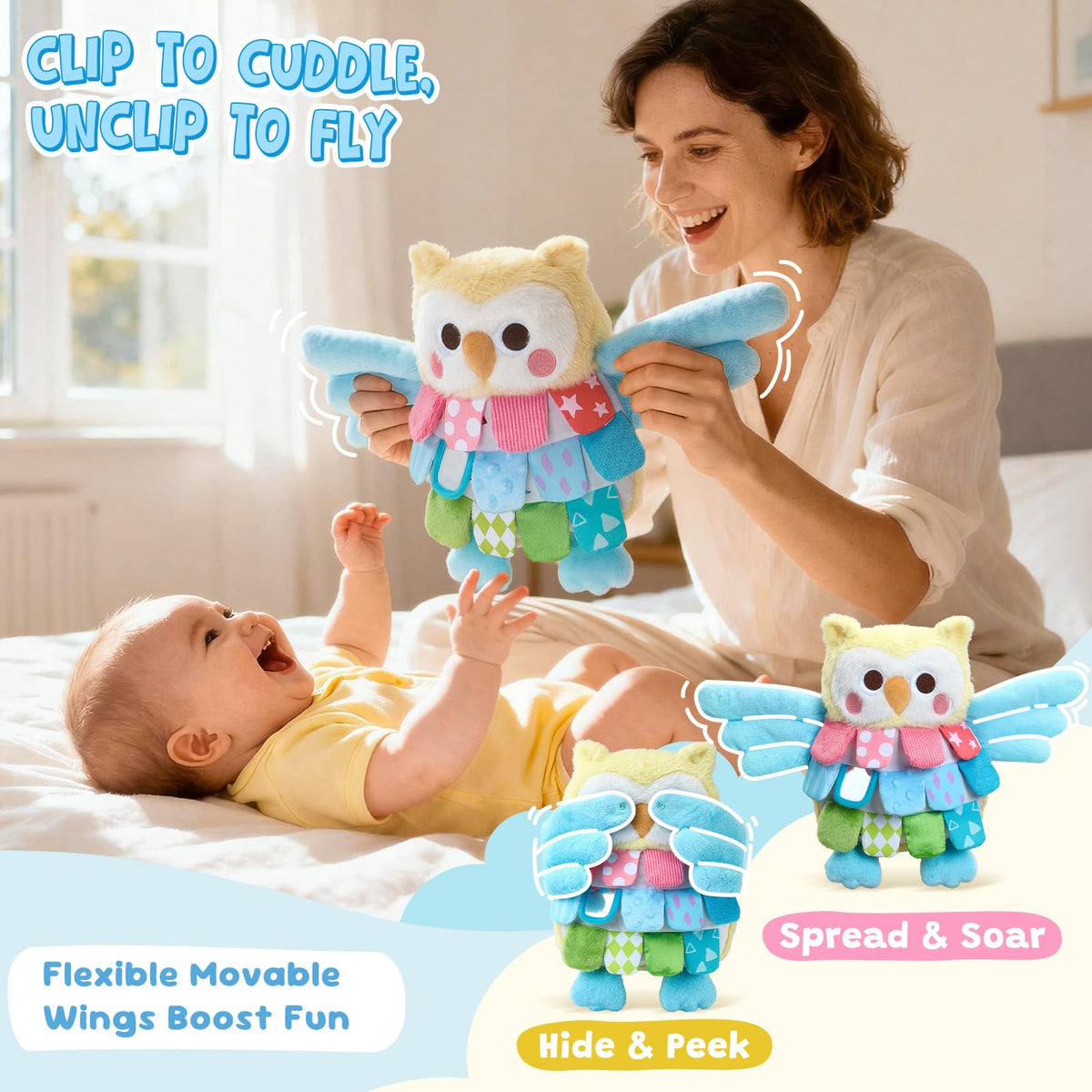 JoyCat Sensory Owl soft wings for comforting hugs and imaginative perch play