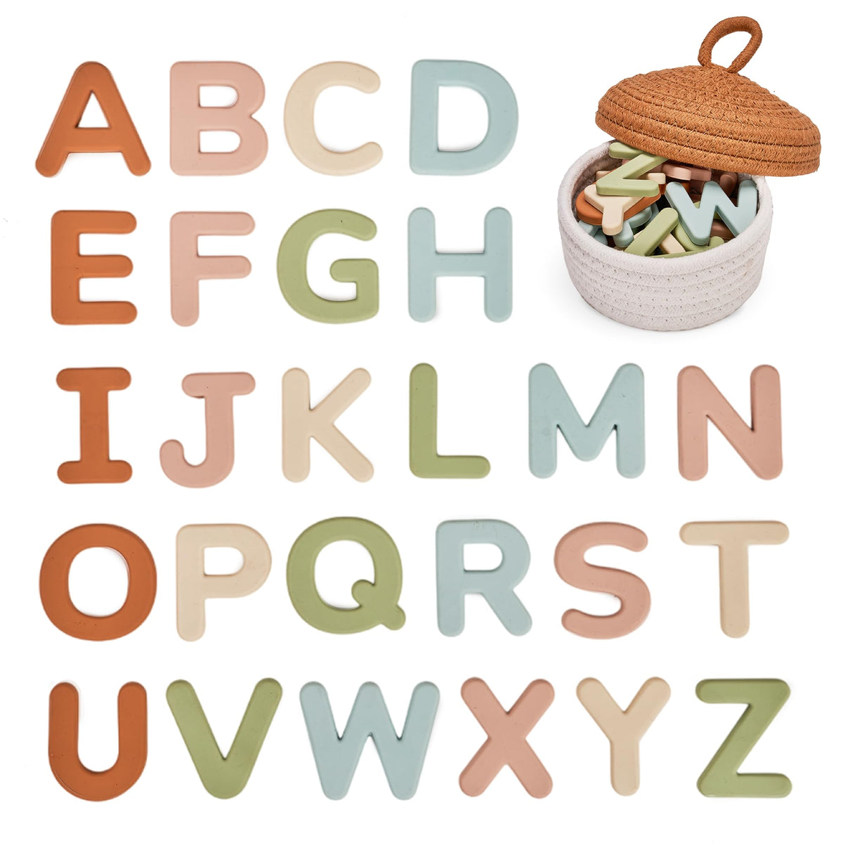 JoyCat silicone alphabet magnets on fridge for early letter recognition.