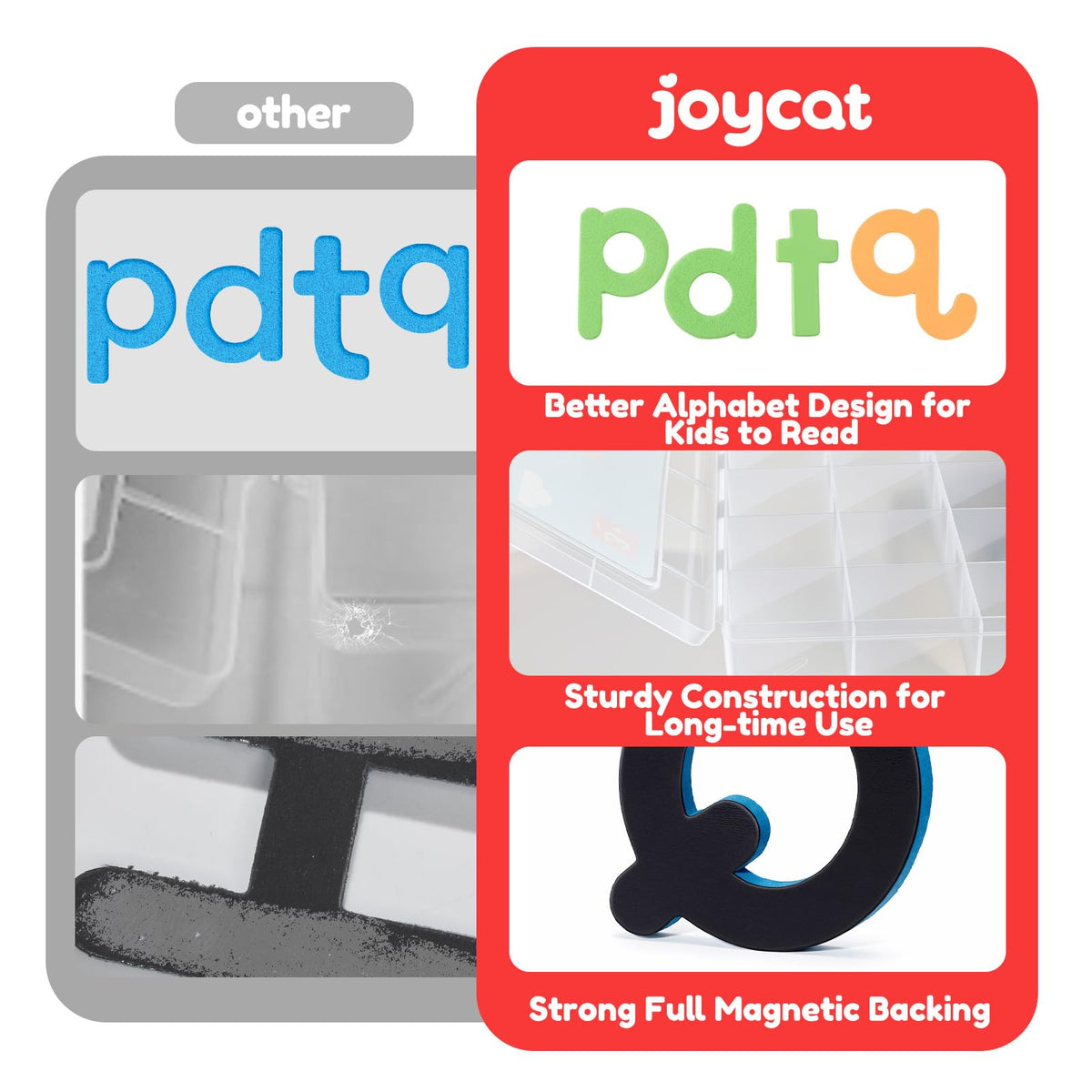 JoyCat soft-touch foam letters gentle for little hands.