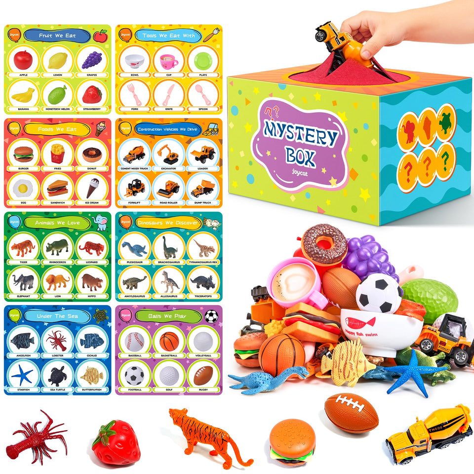 JoyCat sorting toy box close-up showing colorful shapes for tactile learning