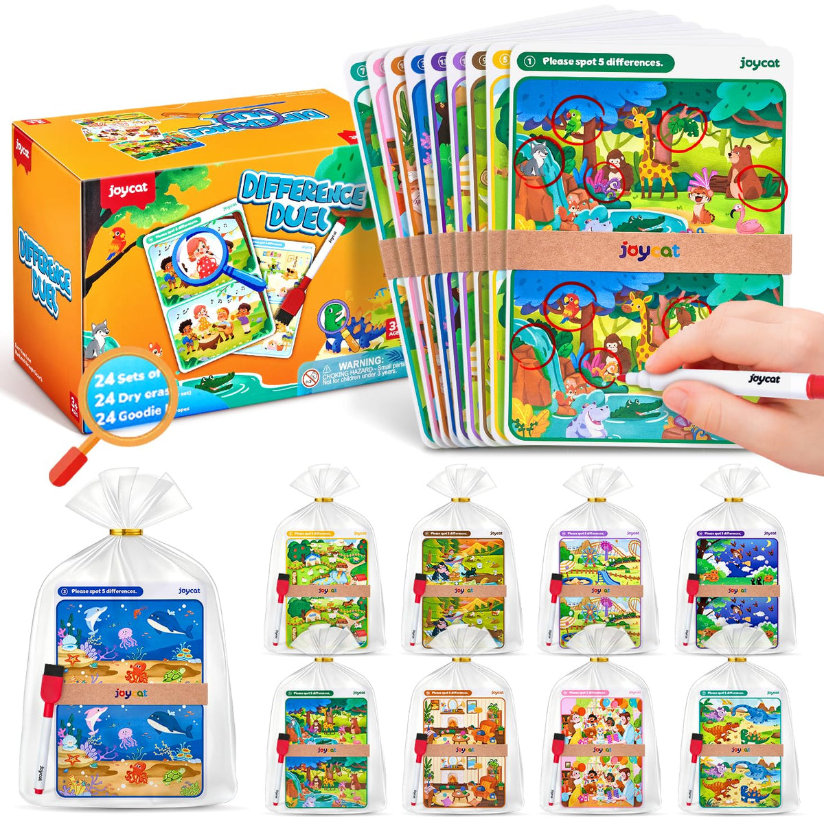 JoyCat spot-the-difference cards collection for group play and screen-free focus