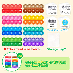 Close-up of JoyCat ten-frame pieces during hands-on learning