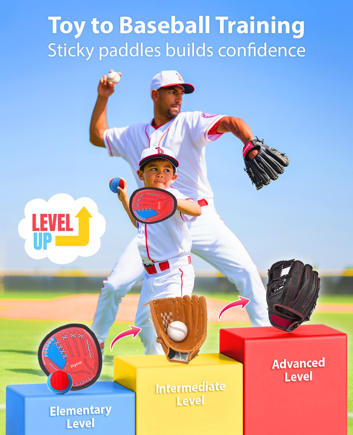 JoyCat sticky gloves showing kid-friendly catching in action.