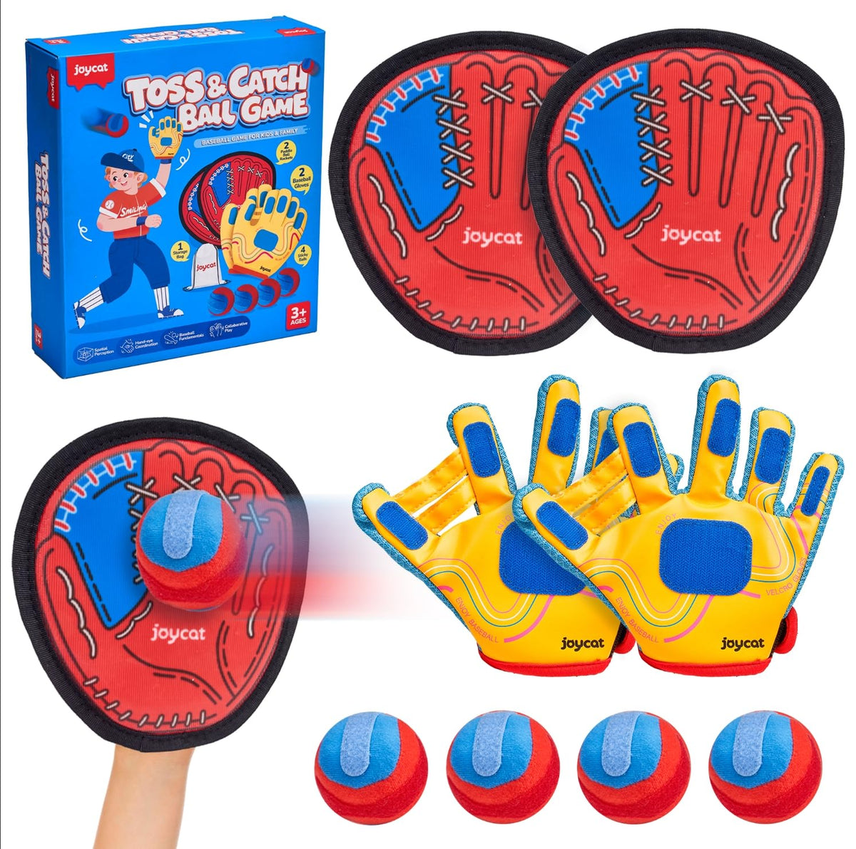 JoyCat toss and catch game on the beach with family fun using paddles