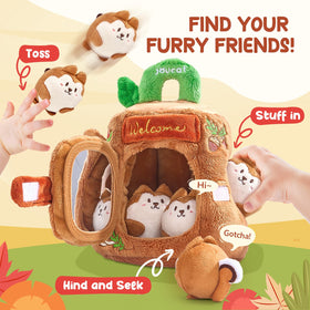 JoyCat treehouse embroidery of mushrooms and acorns adds charming detail for sensory exploration