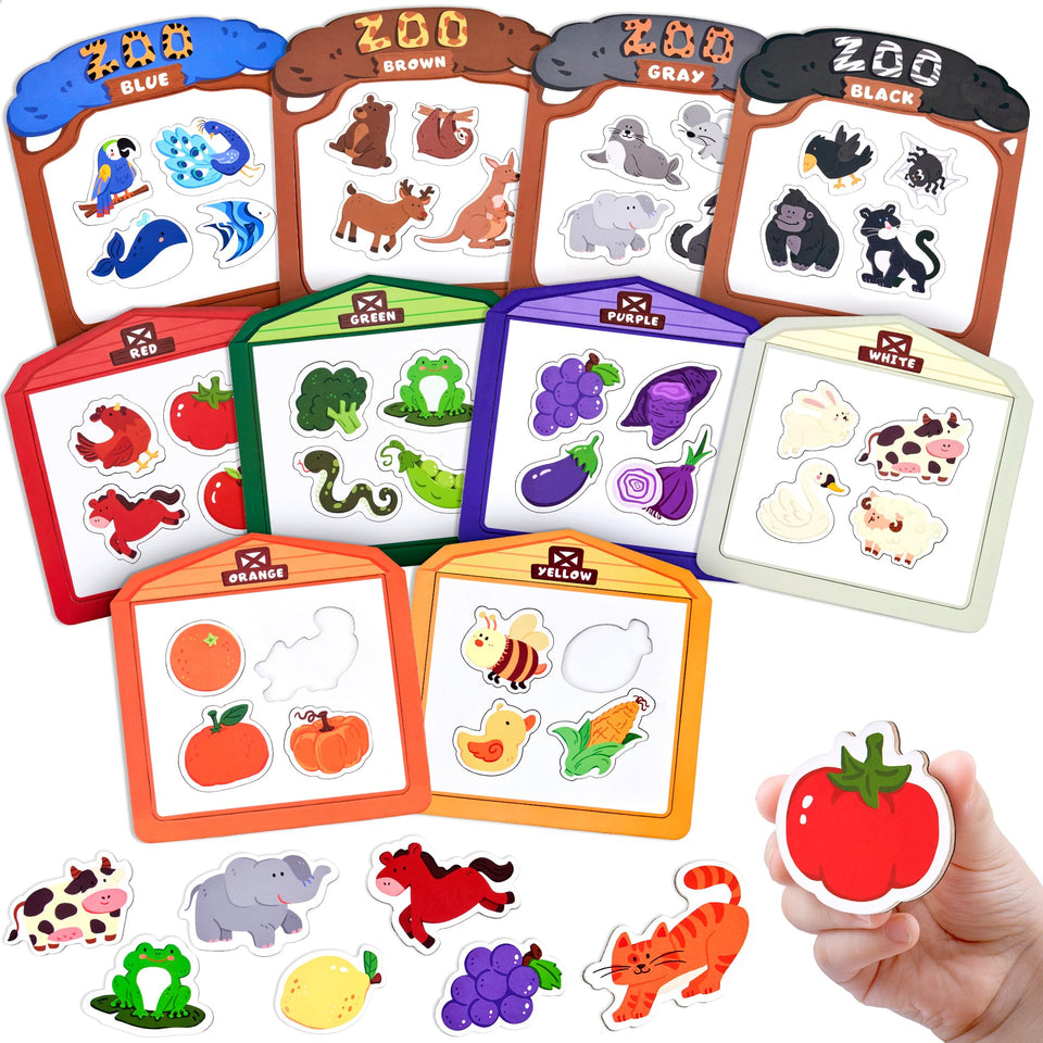JoyCat wooden fridge magnets set of 50 on a fridge for toddlers learning colors
