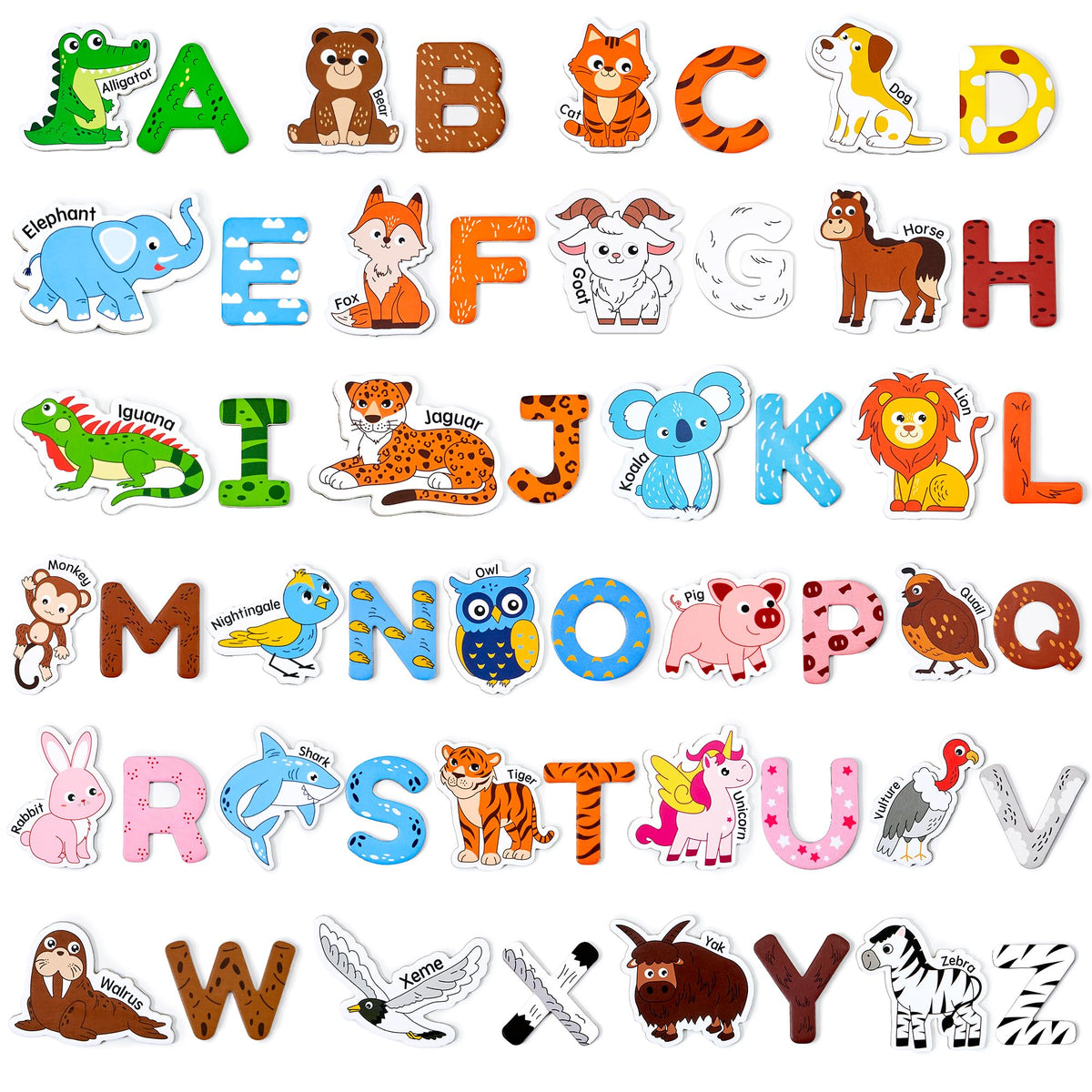 JoyCat wooden fridge magnets featuring animals and letters to boost early word recognition