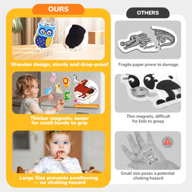 JoyCat toddler magnets with basswood cores and rounded edges support safe animal play