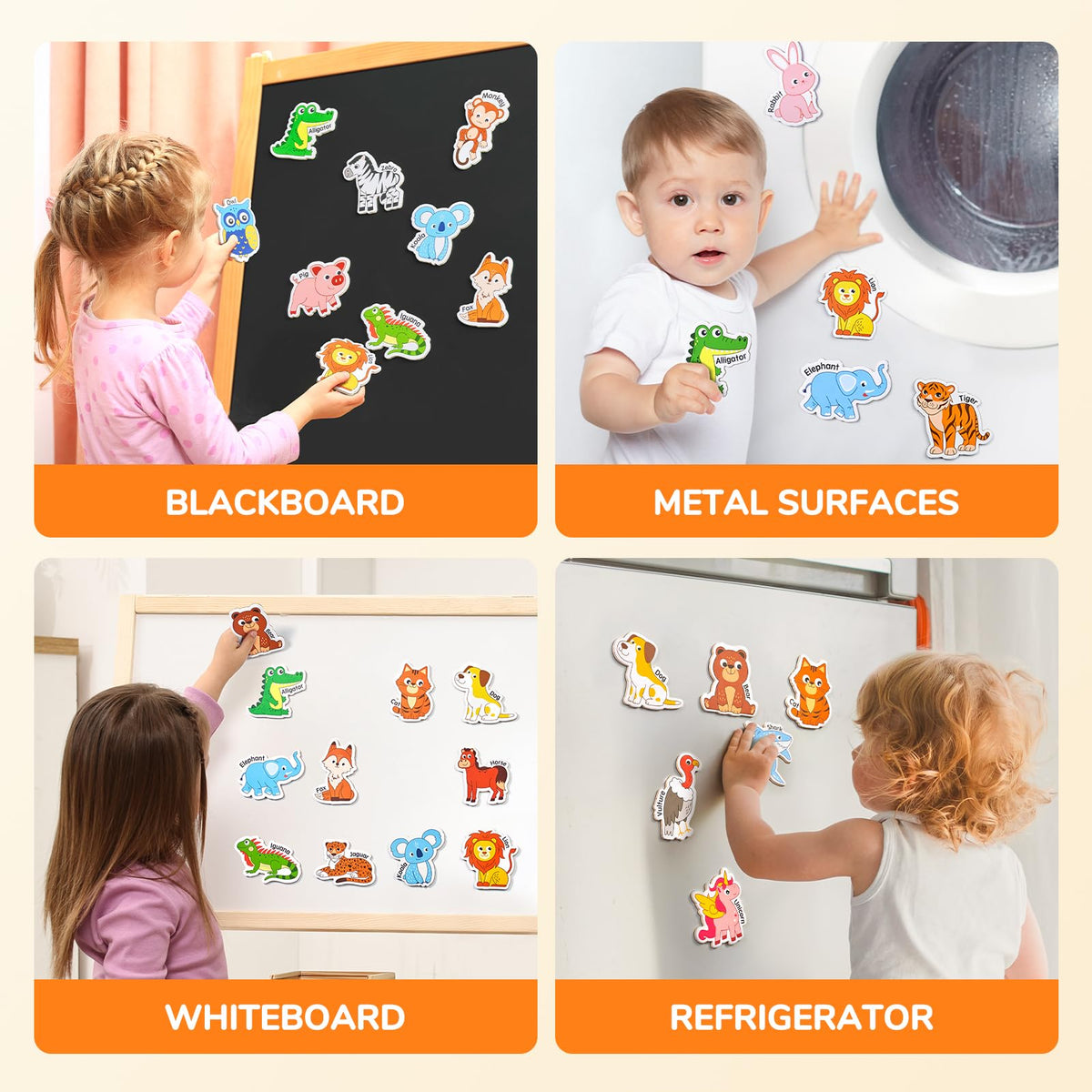 JoyCat fridge magnets designed for kids to explore animals and letters with strong magnetic hold