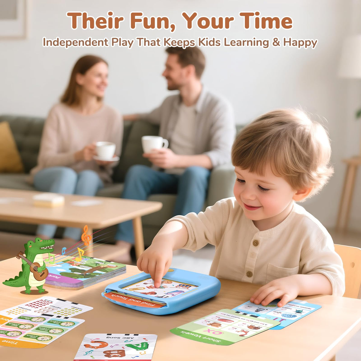 JoyCat wooden table setup captures family-friendly learning time.