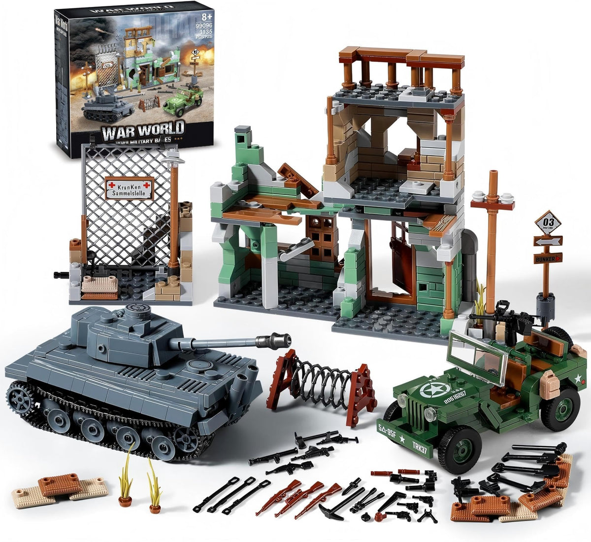 JOYCOLI WW2 Tiger I tank with opening hatches for immersive battlefield play.