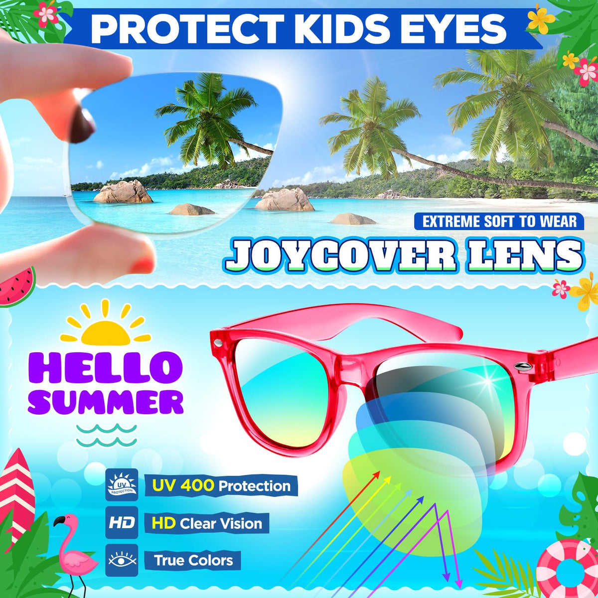 Joycover 24-pack color assortment kids sunglasses for party favors and gifts.