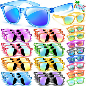 Joycover kids sunglasses with translucent frame and neon lenses for sunny days.