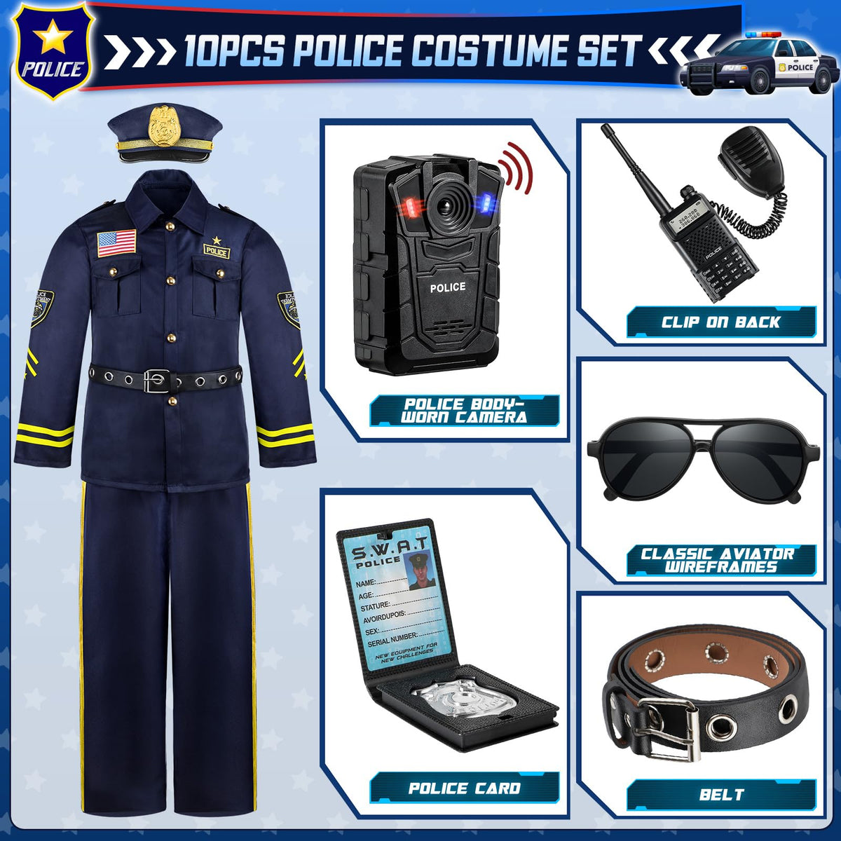 Joycover police costume for kids body-worn camera adds authentic detail during dress-up