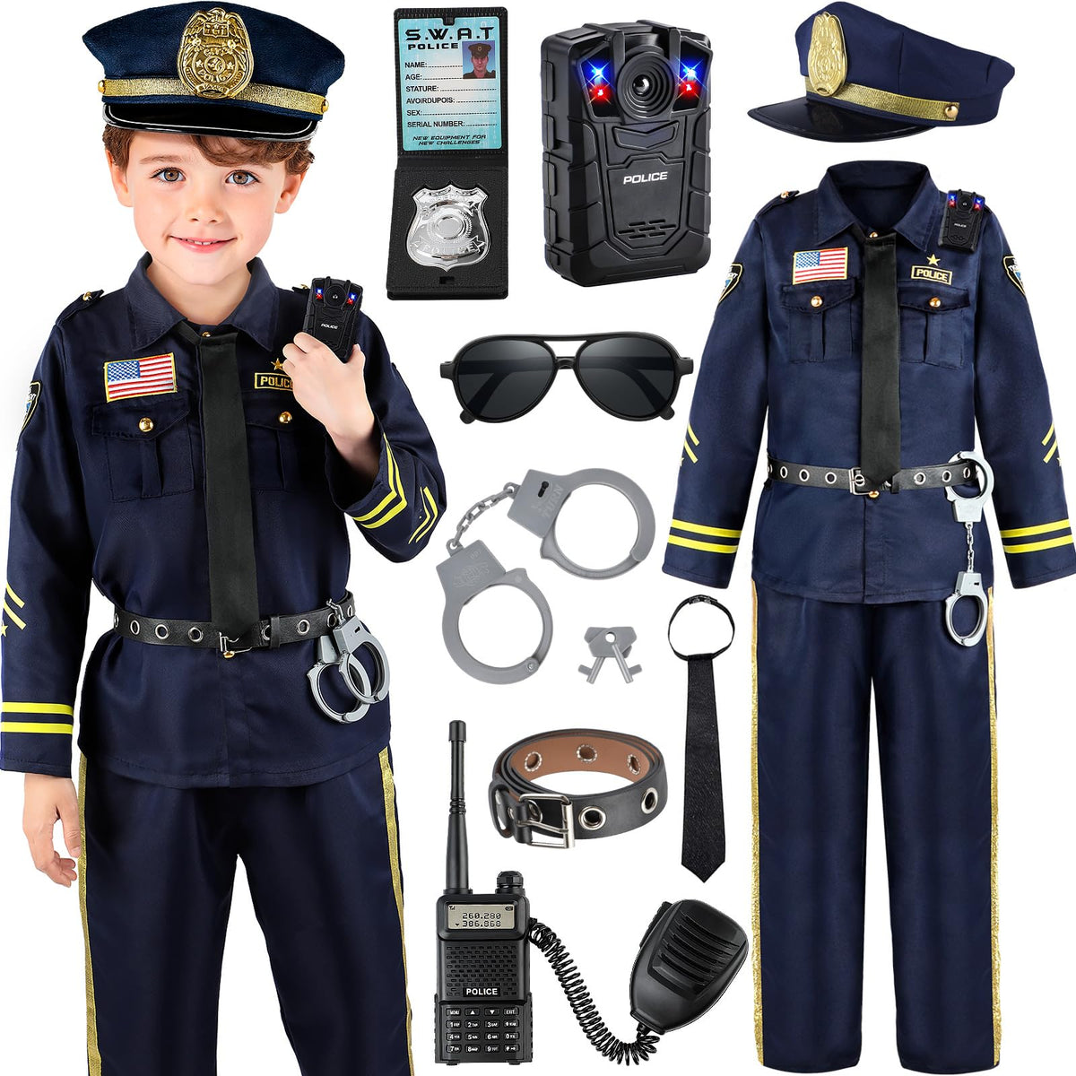 Joycover police costume kids full set for imaginative play and easy dress-up.