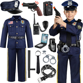 Joycover kids police costume shirt and pants for a vivid Halloween look.