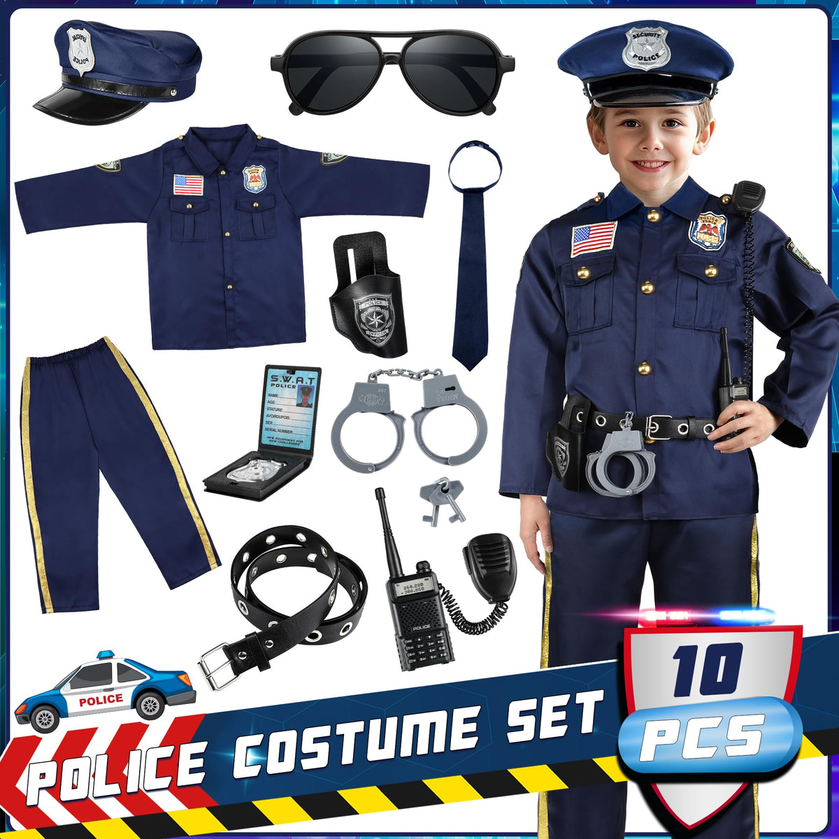 Joycover police officer costume handcuffs and top accessories for play