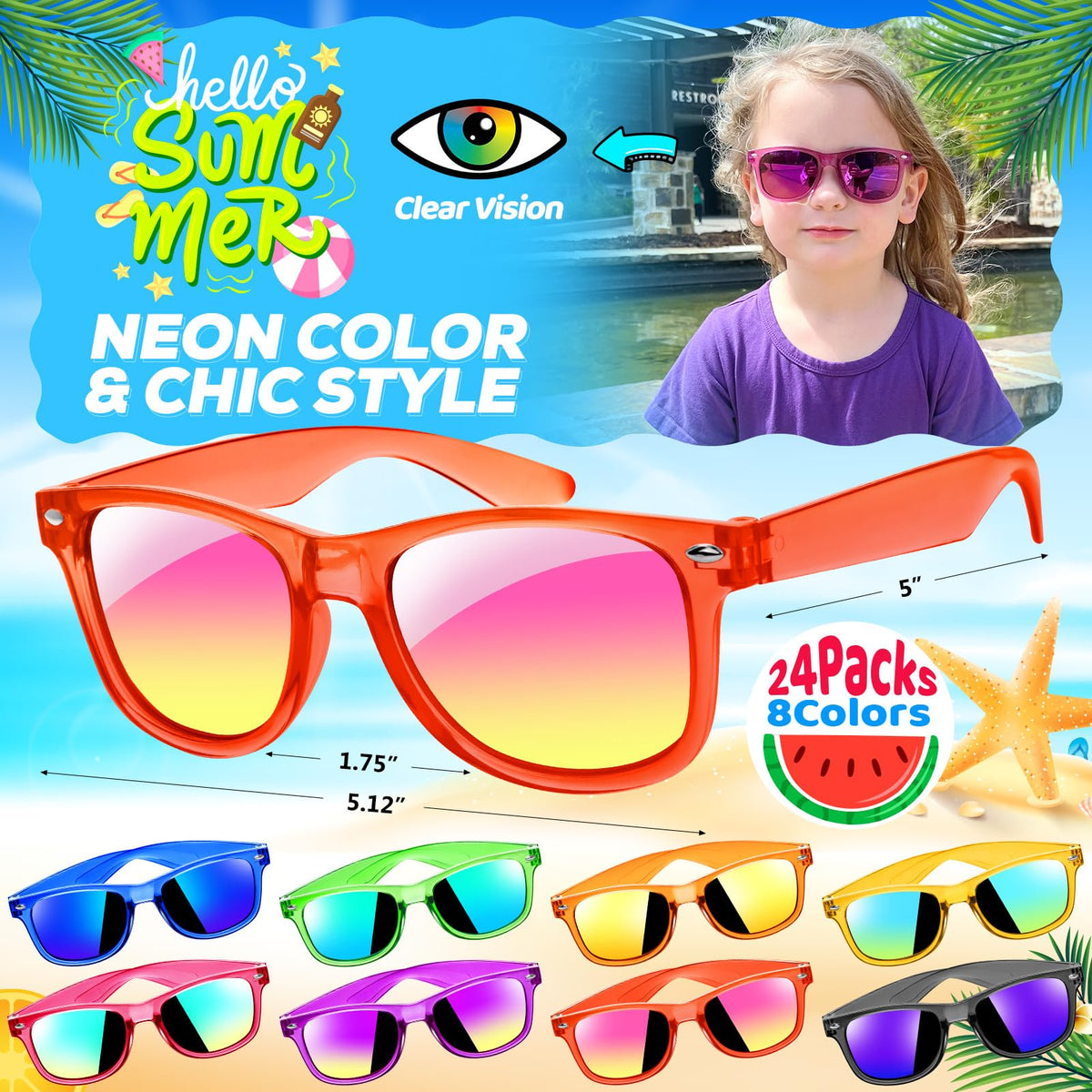 Joycover UV400 neon-colored kids sunglasses offering UV protection for outdoor play.