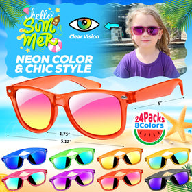 Joycover UV400 neon-colored kids sunglasses offering UV protection for outdoor play.