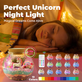 JOYEEMAX girl crafting unicorn terrarium sparks imaginative play.