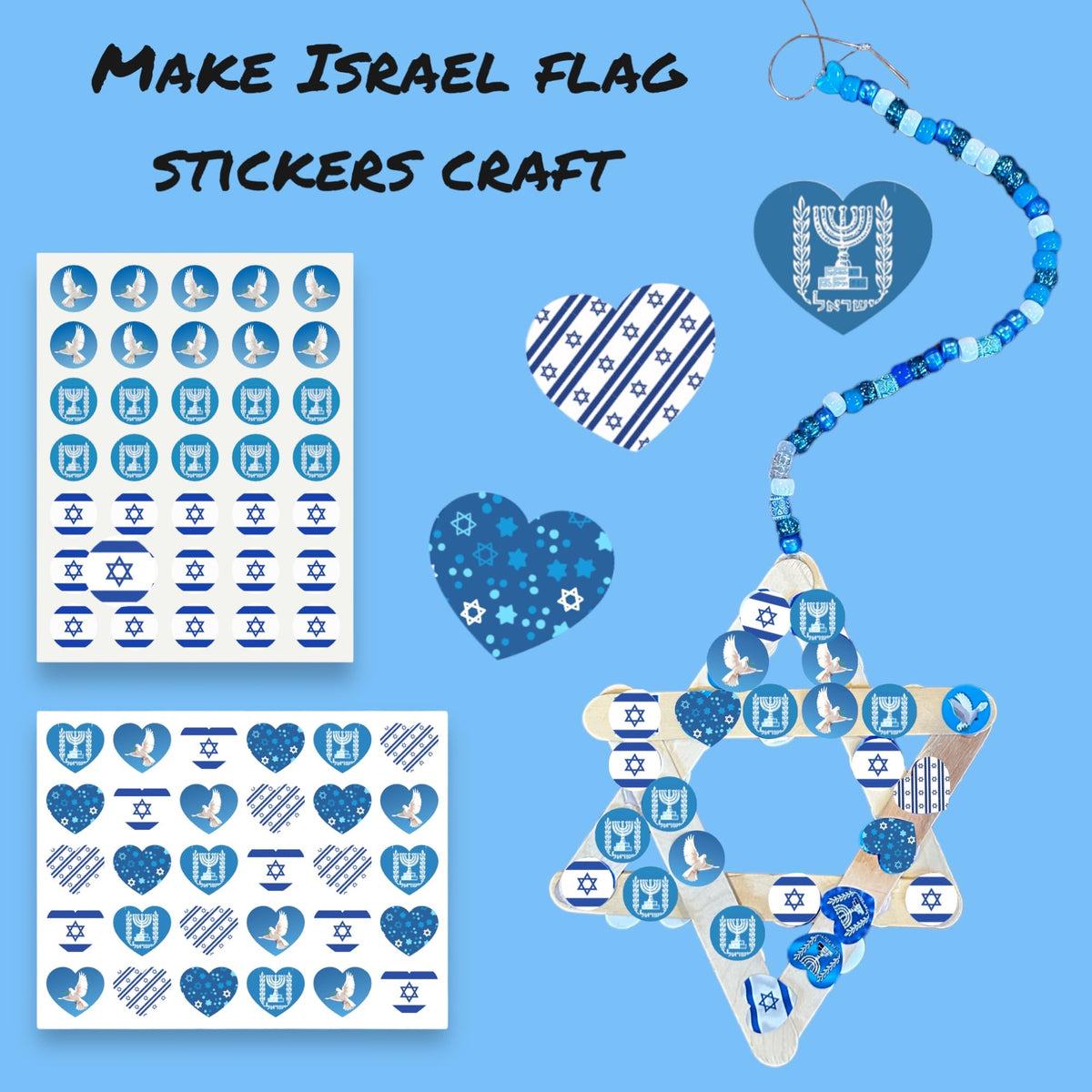 Joyful Artistry Israel stickers blue and white colors: varied images for versatile uses.