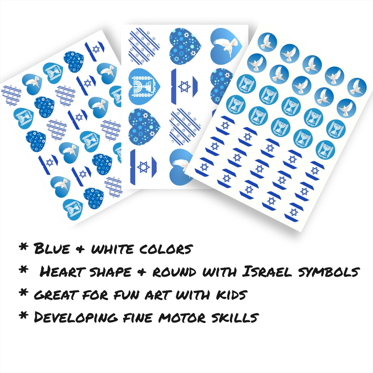 Joyful Artistry Israel stickers packaging: includes 36 sheets and over 900 stickers.
