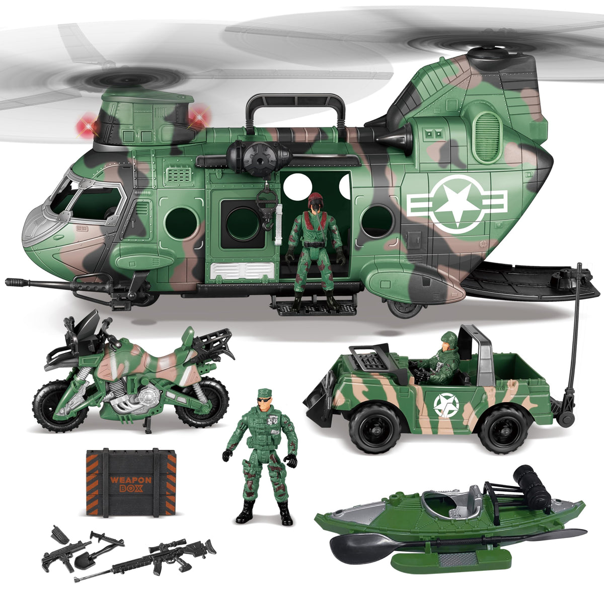 JOYIN 10-in-1 military helicopter set with transport helicopter for imaginative play sessions