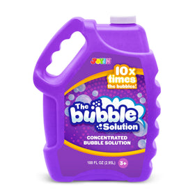 JOYIN 100 Oz Bubble Solution produces regular bubbles for large parties and refills.