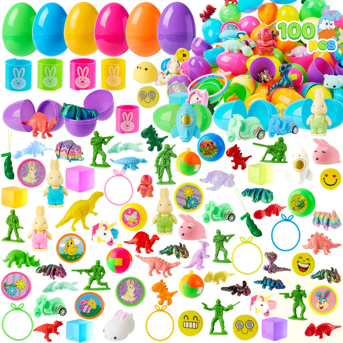 JOYIN 100-piece prefilled eggs with assorted toys for exciting egg hunts.