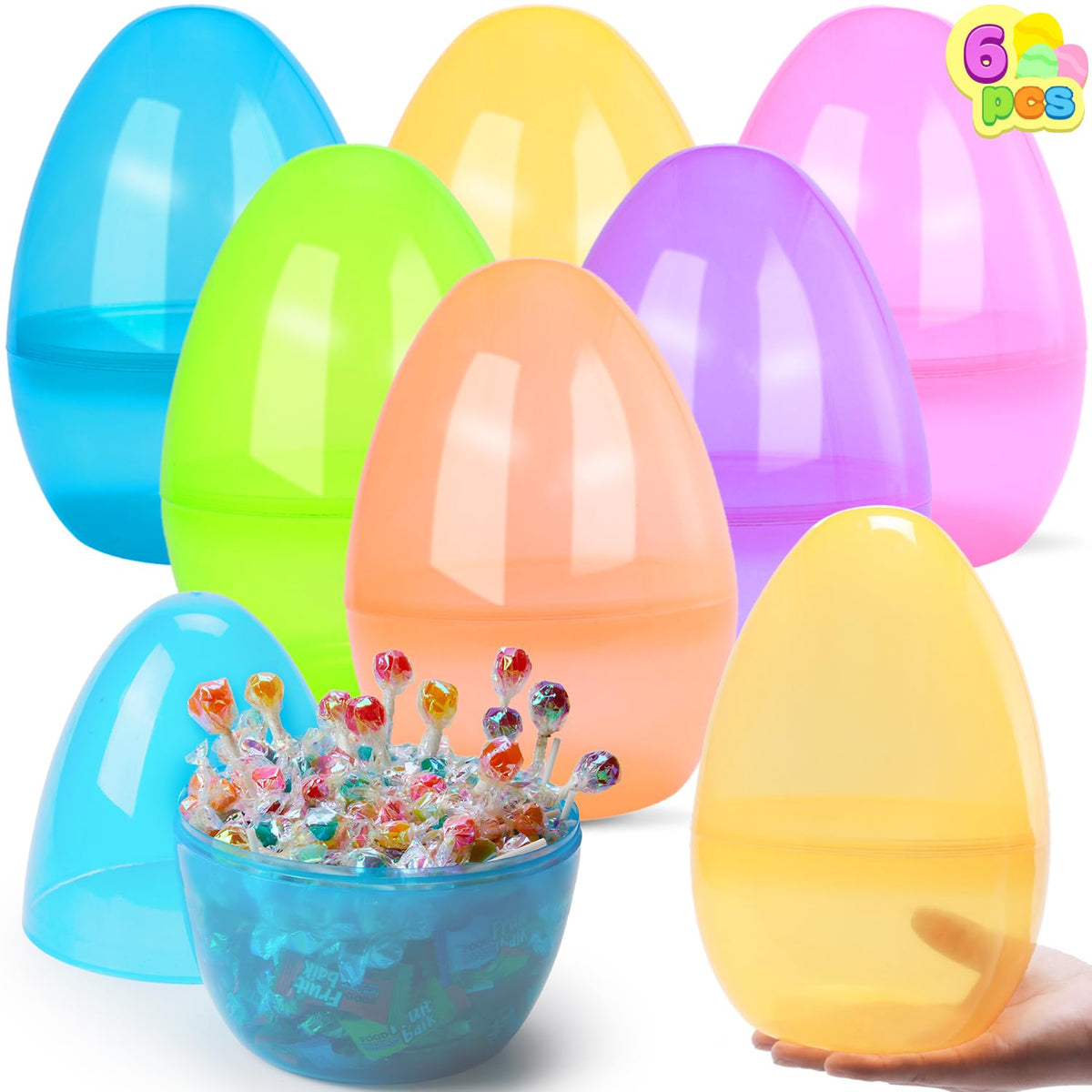 JOYIN 10-inch jumbo Easter eggs in assorted colors, spacious for treats and prizes.
