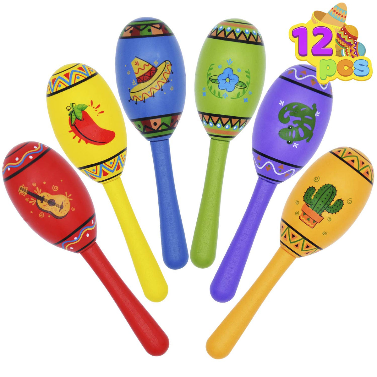 JOYIN 12 mini wooden maracas red collection for festive music and kids' party activities