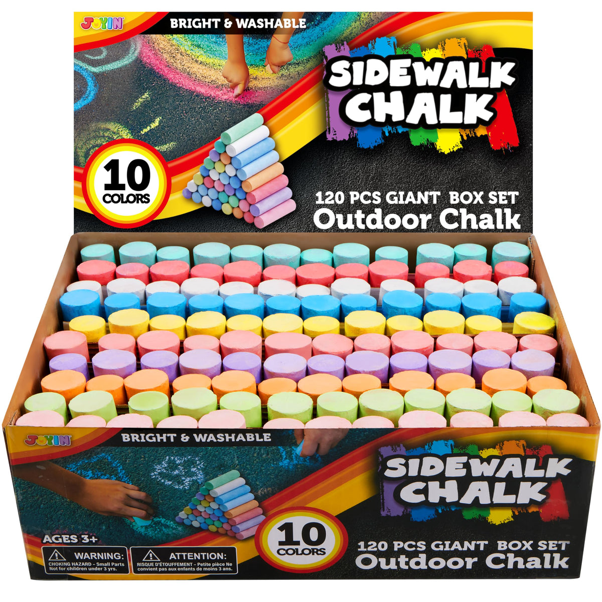 JOYIN 120-piece sidewalk chalk set in a giant box for outdoor pavement art