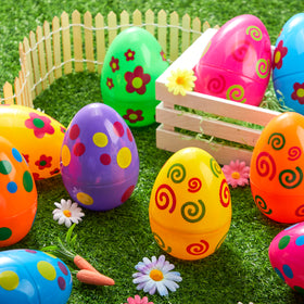 JOYIN 12pc jumbo eggs with multicolor designs for diverse hunts and vivid displays.
