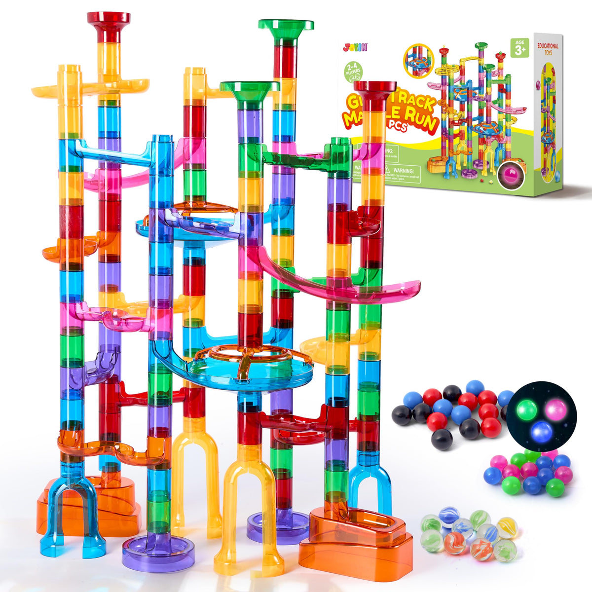 JOYIN 137Pcs Glowing Marble Run, bright pieces for creative building play