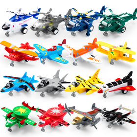 JOYIN 16-pack pull-back airplanes set front view for imaginative play with durable diecast planes