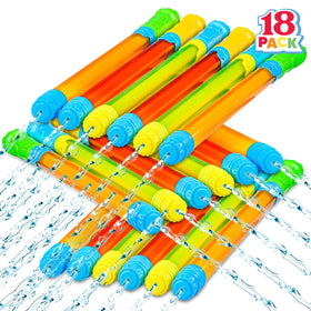 JOYIN 18-pack 16.5-inch water guns in vibrant colors for summer backyard battles.