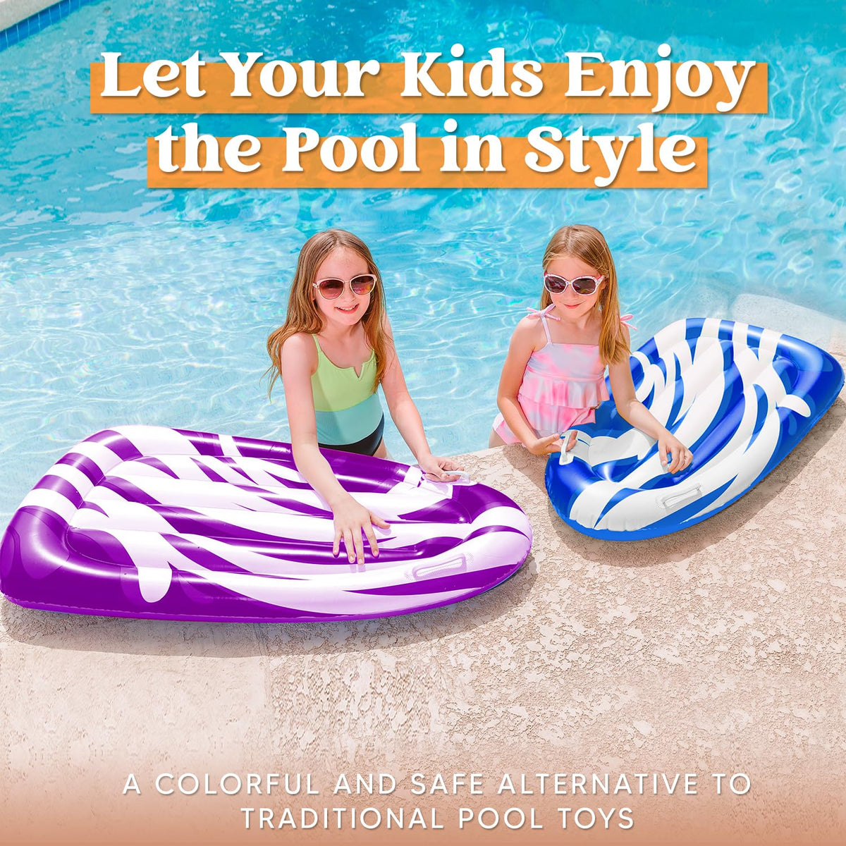 JOYIN inflatable body boards blue and purple provide stable grip handles during water play