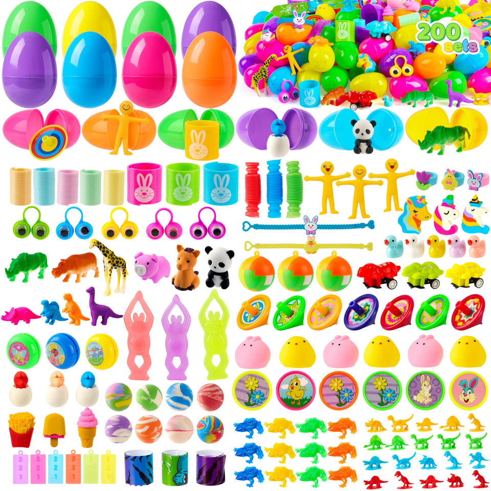 JOYIN 200-pcs prefilled Easter eggs with toy and sticker for egg hunts