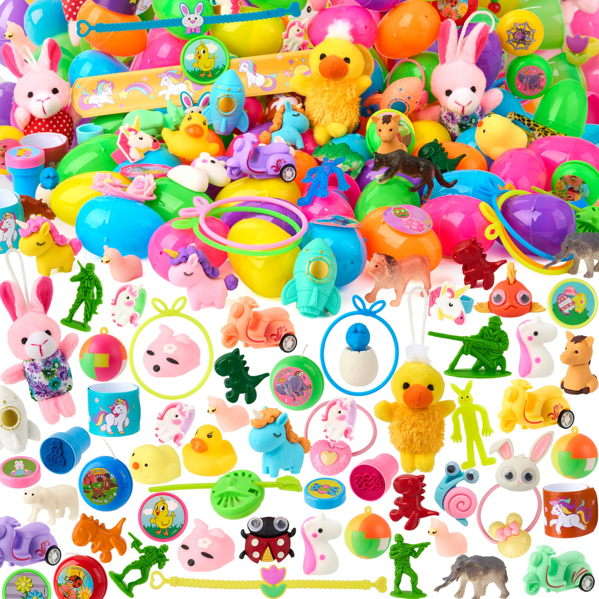 JOYIN 200-pcs prefilled Easter eggs with toys and stickers for kids' egg hunts