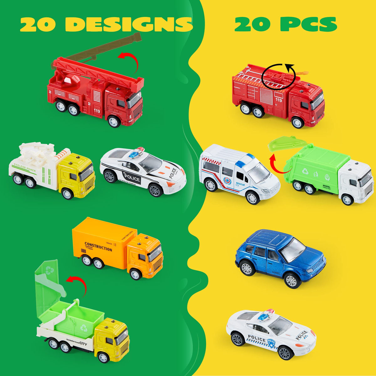 JOYIN pull-back fire truck car stimulates pretend play and color recognition