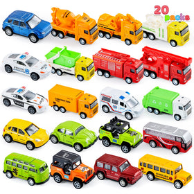 JOYIN pull-back car set shown with kids' hands for easy, safe play