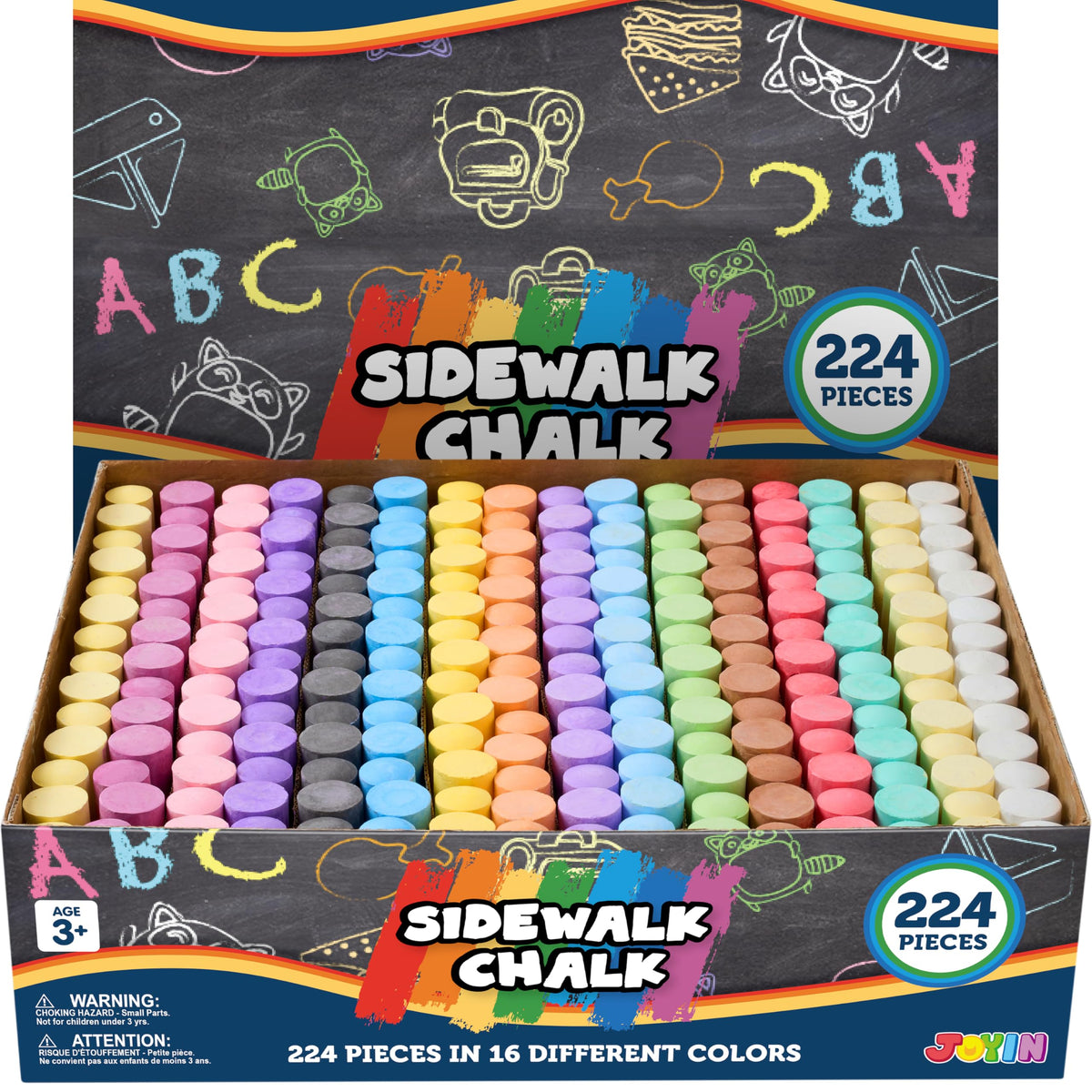JOYIN 224-piece sidewalk chalk set for outdoor art, washable on most surfaces.