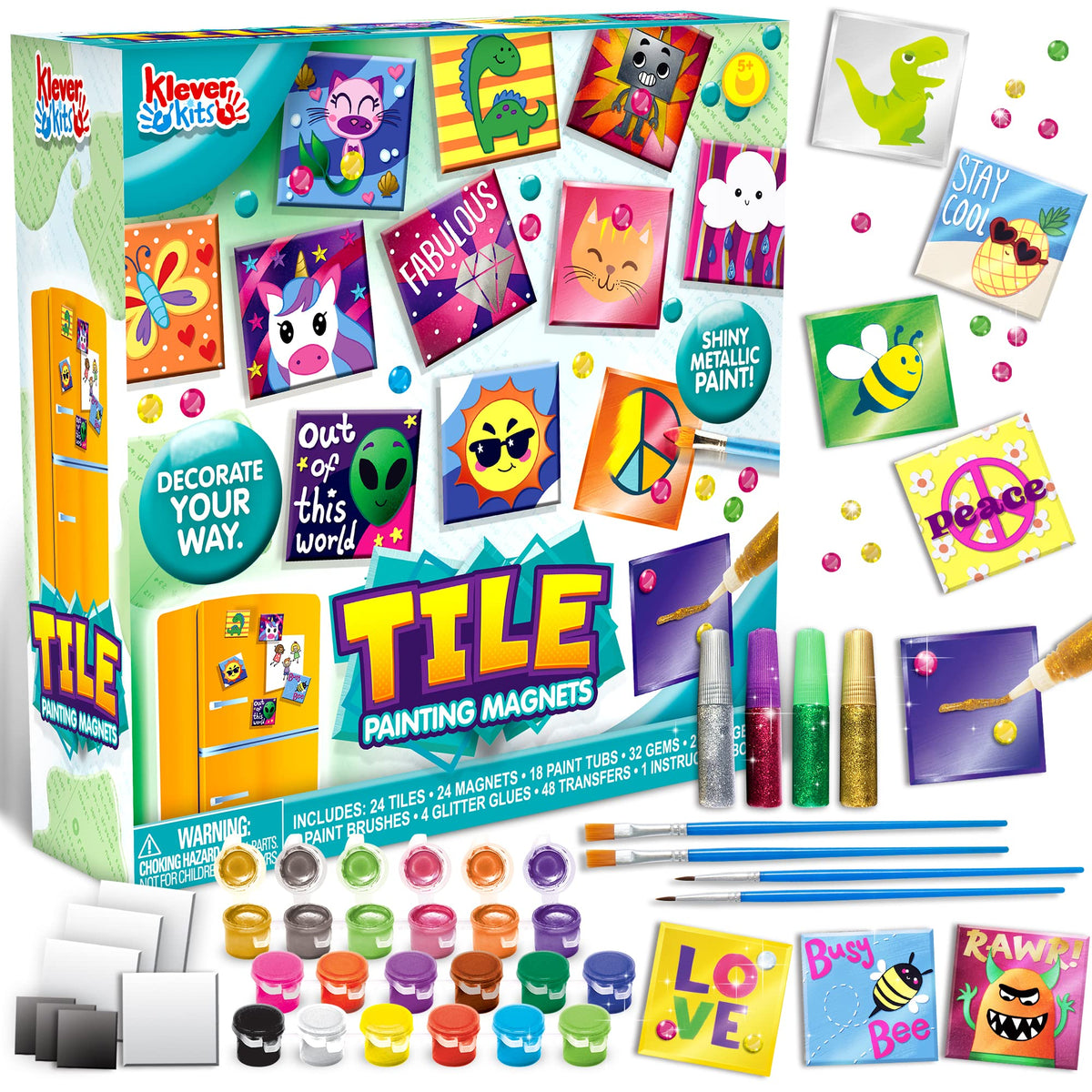 JOYIN 24-magnetic mini tiles paint set with bright tiles for creative play.
