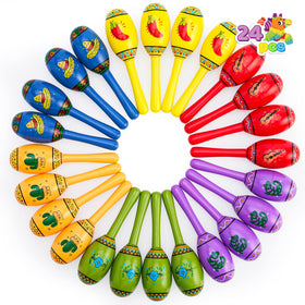 JOYIN 24 mini wooden fiesta maracas in a multi-color set for lively party ambiance.