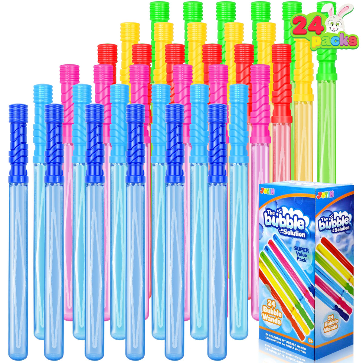 JOYIN 24-pack bubble wands in bright colors for outdoor play.