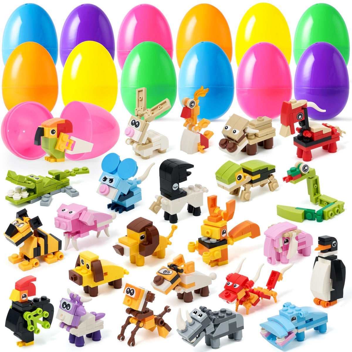 Joyin 24-pack prefilled Easter eggs with animal blocks for egg hunts