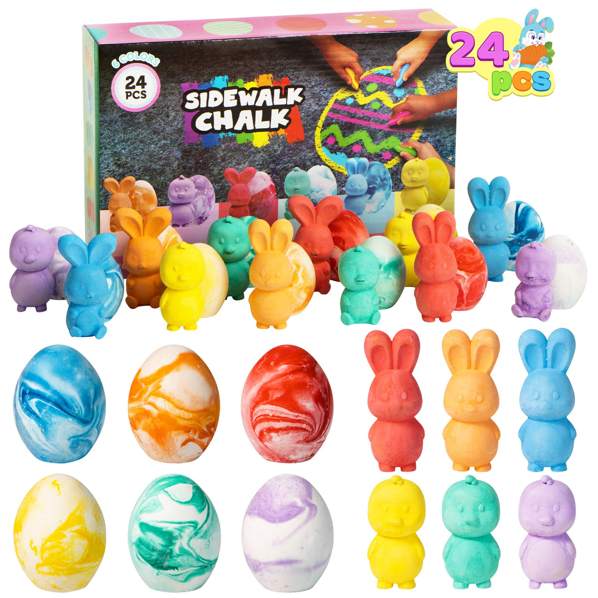 JOYIN 24-pcs Easter sidewalk chalk set with egg shaped pieces for outdoor art adventures