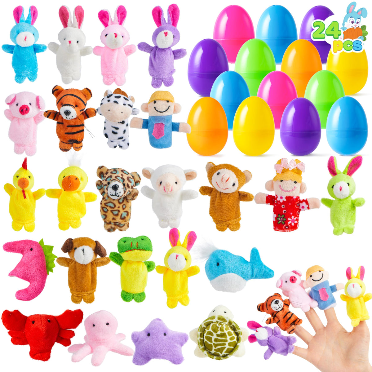 JOYIN 24-pcs eggs with animal finger puppets for engaging Easter hunts