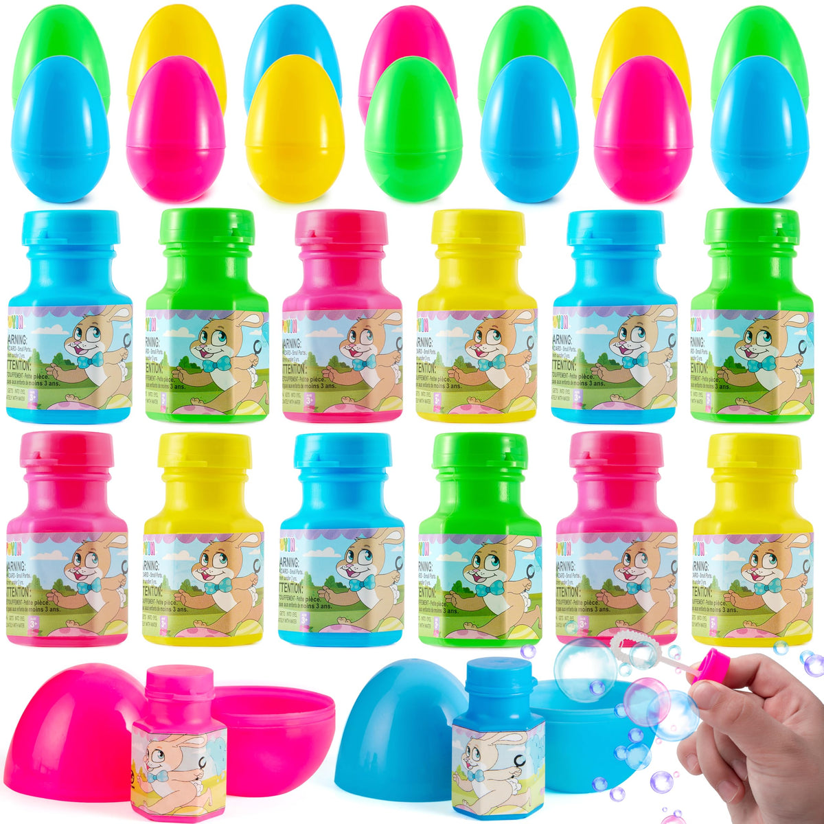 JOYIN 24 pre-filled Easter eggs with bubble wands for endless bubbles at egg hunts